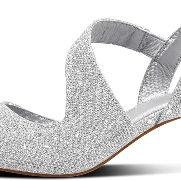 Women's Silver Kitten Heels 2 Inch Slingback Pumps for Wedding Party Dress - Picture 3 of 6